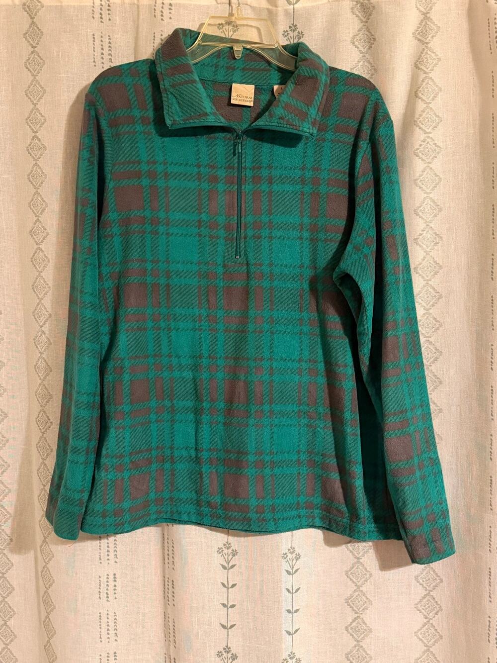 Natural Reflections Green Plaid 1/4 Zip Cabincore Fall Fleece Pullover - Size L